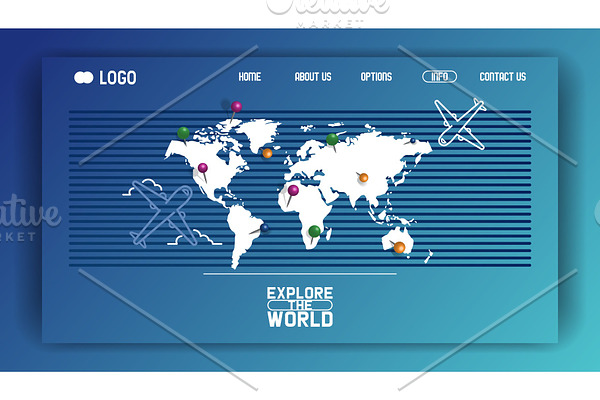World map vector web-page aircraft