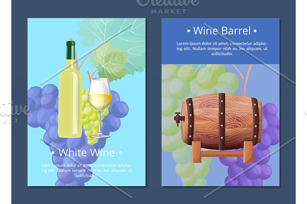 White Wine and Barrel Posters Vector