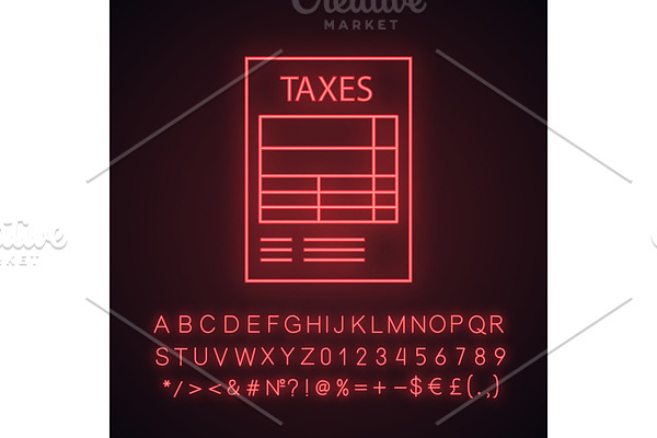 Tax form neon light icon