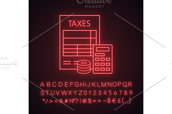 Tax accounting neon light icon