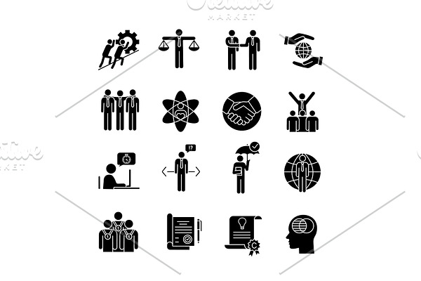 Business ethics glyph icons set
