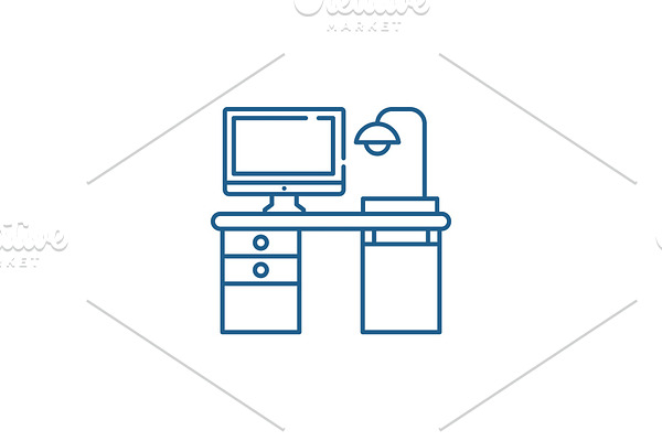 Freelancer computer desk line icon