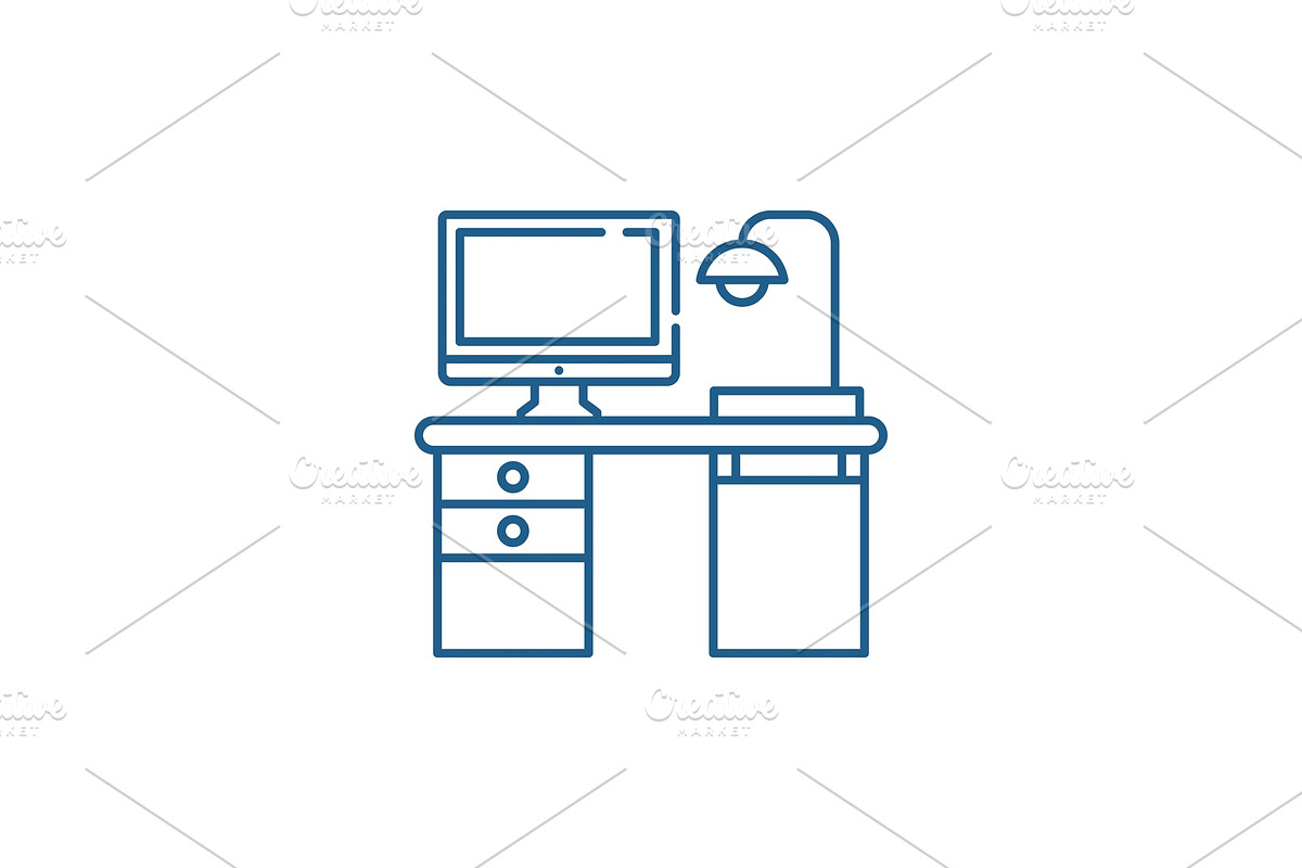 Freelancer computer desk line icon in Illustrations - product preview 8