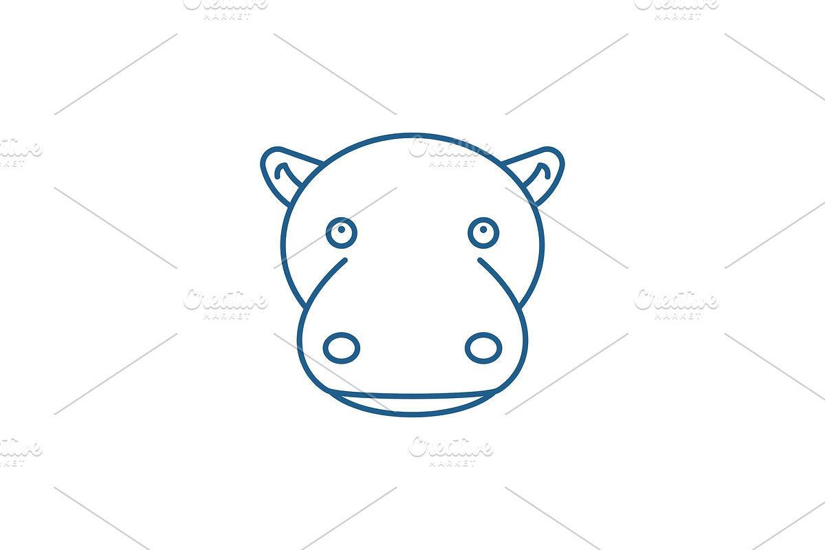 Funny hippo line icon concept. Funny in Illustrations - product preview 8