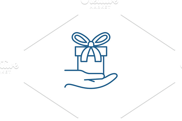 Gift in hand line icon concept. Gift