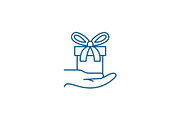 Gift in hand line icon concept. Gift