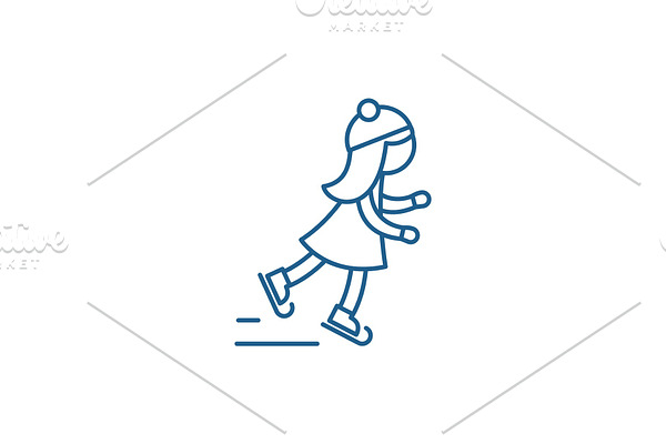 Girl skating line icon concept. Girl