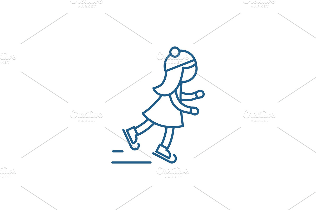 Girl skating line icon concept. Girl in Illustrations - product preview 8