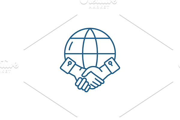 Global partnership line icon concept