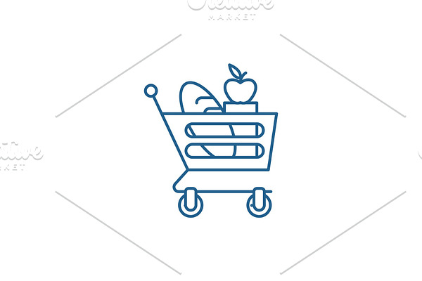 Good food basket line icon concept