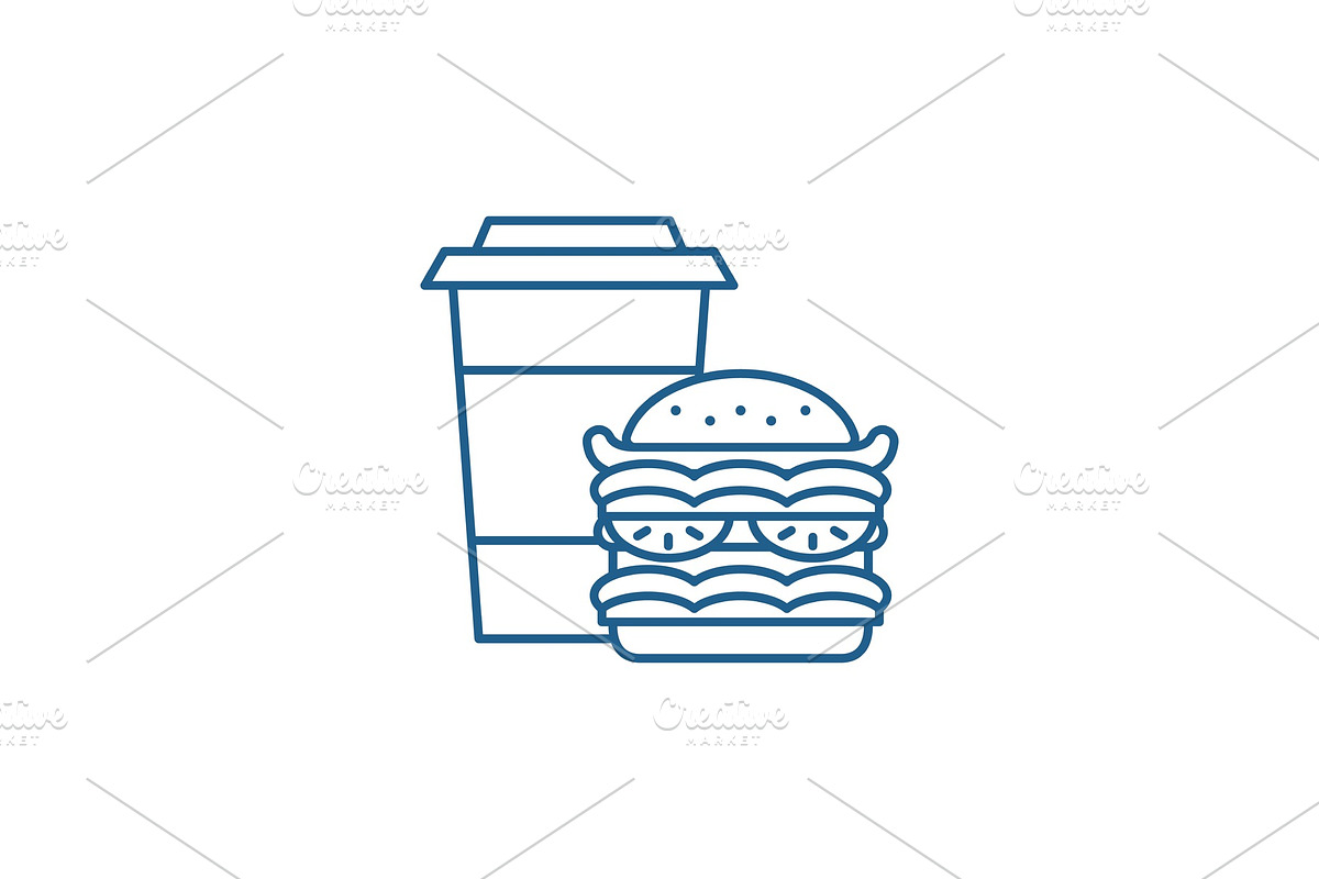 Hamburger and coffee line icon in Illustrations - product preview 8