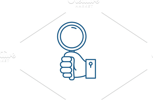 Hand with magnifier line icon