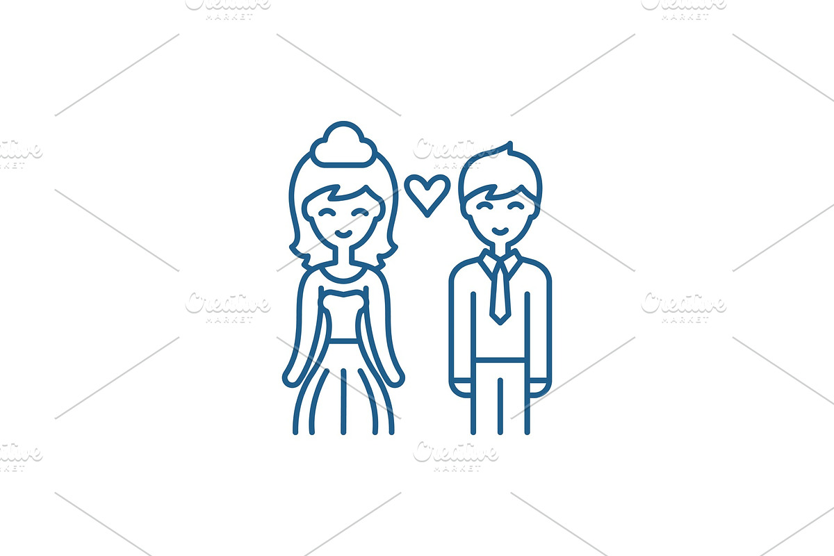 Happy newlyweds line icon concept in Illustrations - product preview 8