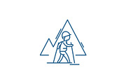 Hiking sign line icon concept