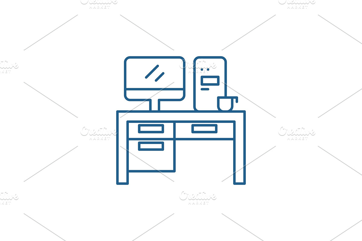 Home computer desk line icon concept in Illustrations - product preview 8