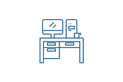 Home computer desk line icon concept
