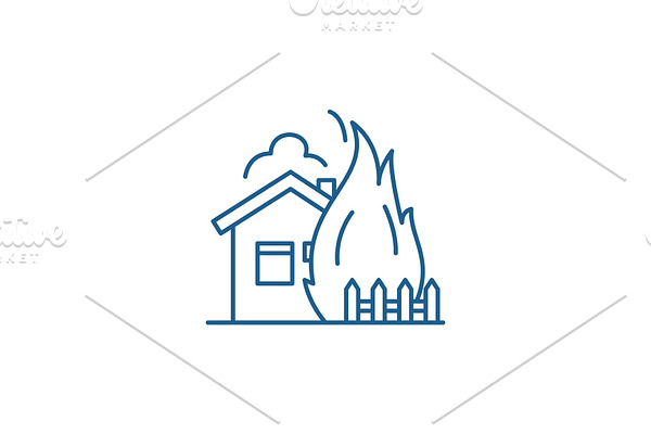 House fire line icon concept. House