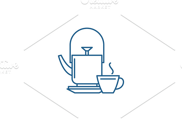 Kettle and tea mug line icon concept