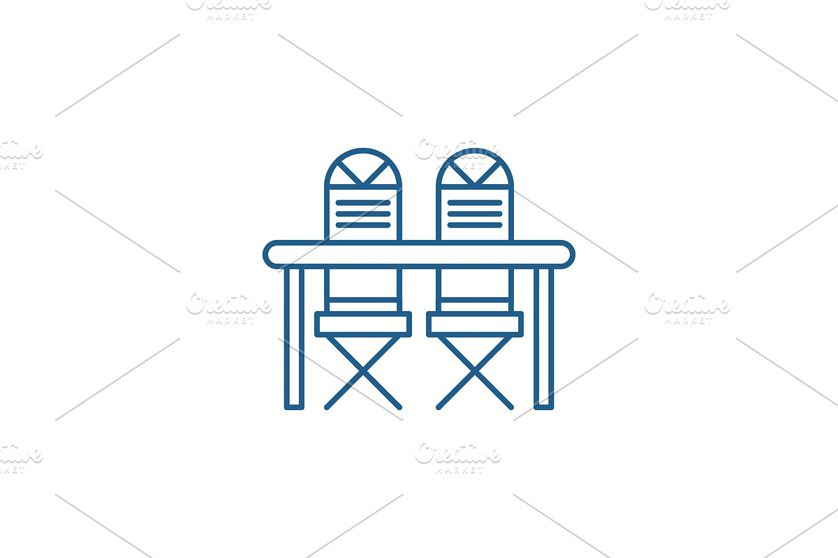 Kitchen table and chairs line icon in Objects - product preview 8