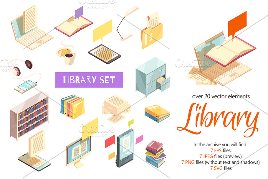 Library Isometric Set in Illustrations - product preview 8