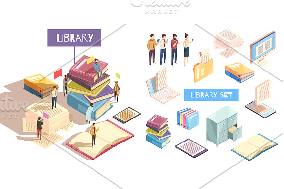 Library Isometric Set in Illustrations - product preview 1