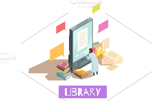 Library Isometric Set in Illustrations - product preview 5