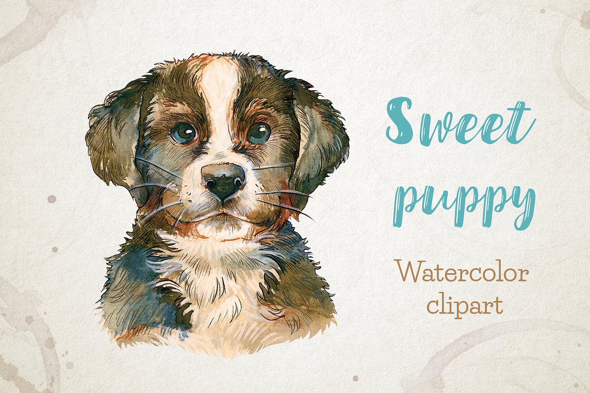 Little puppy watercolor clipart in Illustrations - product preview 8