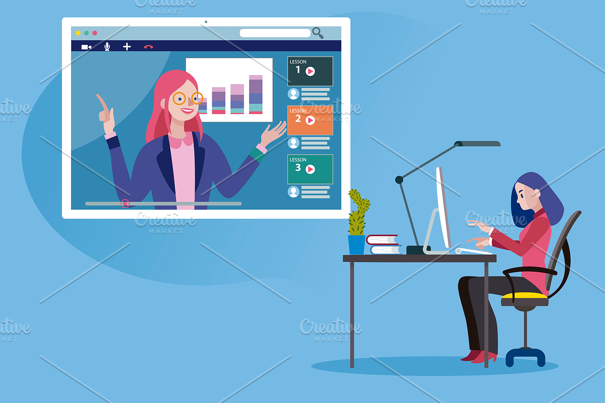 E-learning and business woman in Illustrations - product preview 8