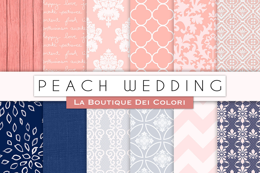 Peach Wedding Digital Papers in Patterns - product preview 8