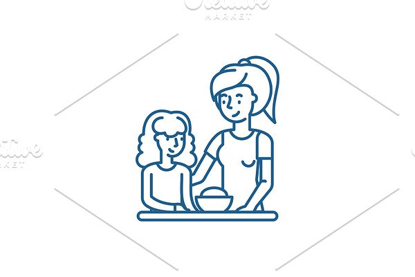 Mom and daughter line icon concept