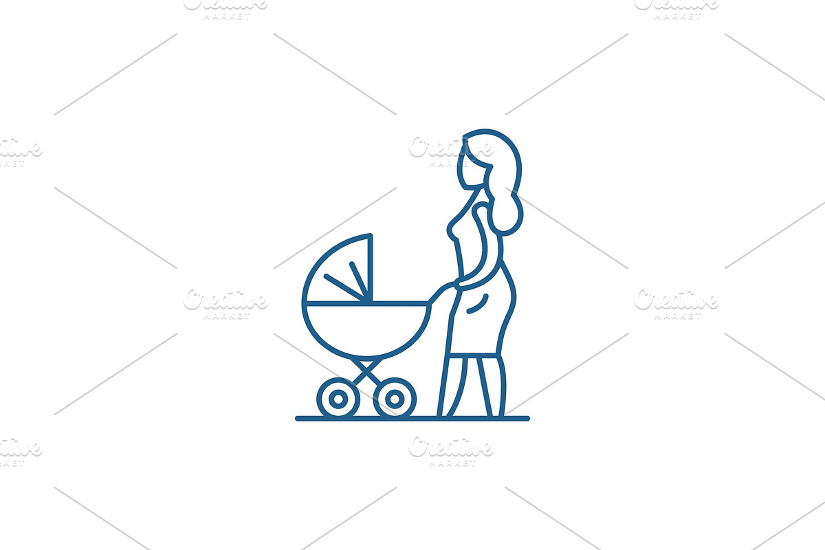 Mom with a baby carriage line icon in Illustrations - product preview 8