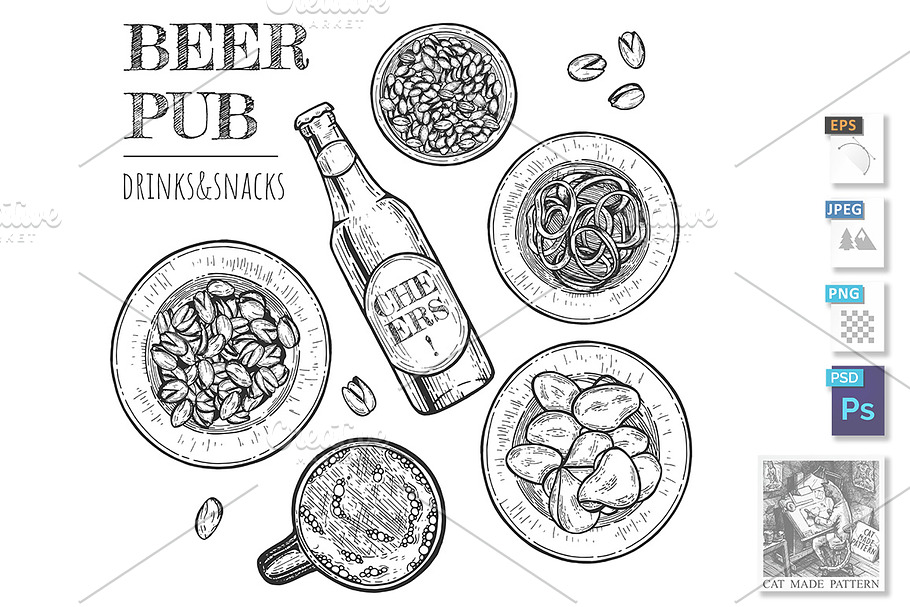 Beer pub and favorite snacks set in Illustrations - product preview 8