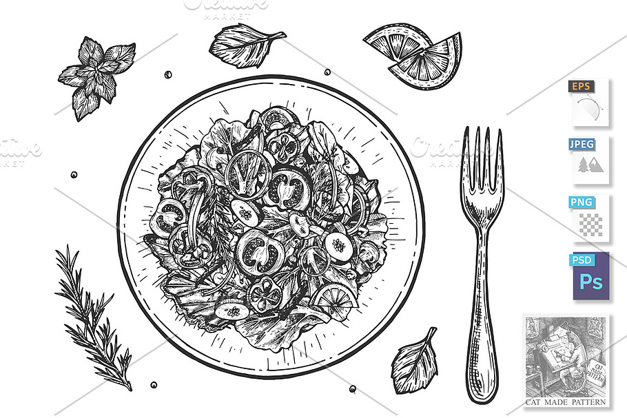 Fresh healthy salad in bowl top view in Illustrations - product preview 8