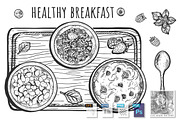 Healthy rustic breakfast composition