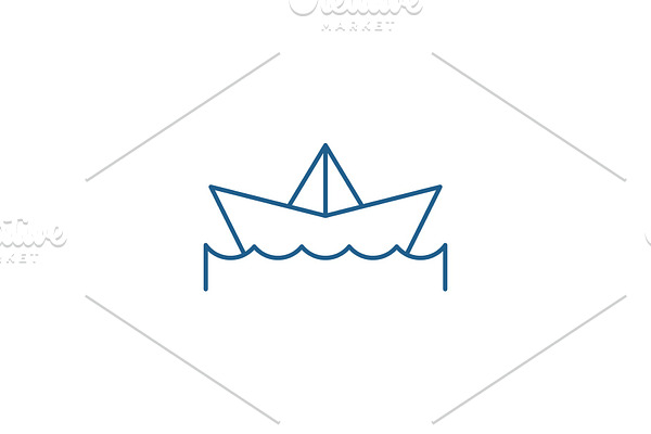 Paper boat line icon concept. Paper