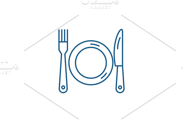 Plate, fork and knife line icon