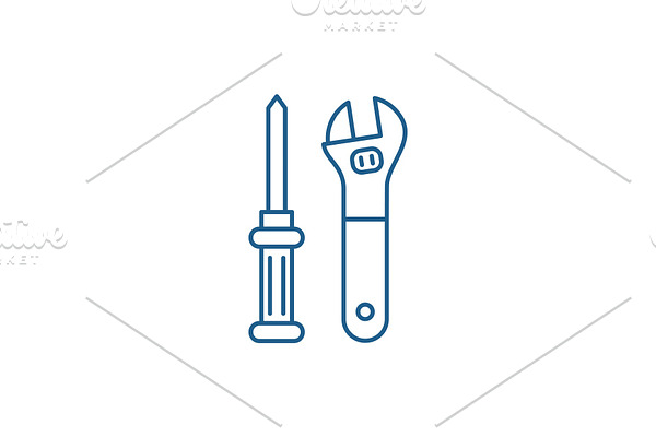Plumbing tools line icon concept