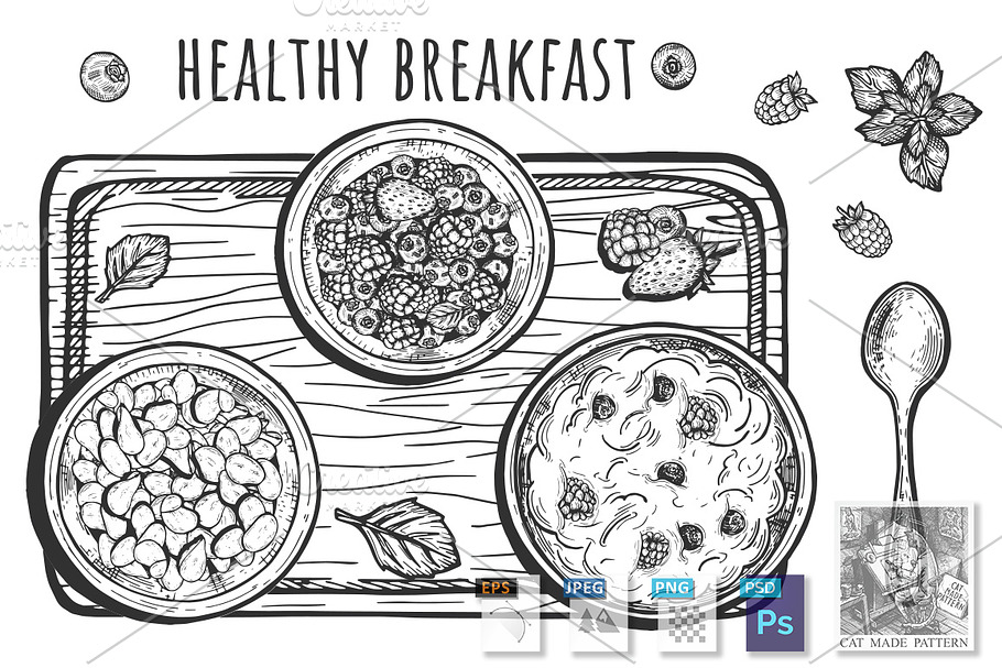 Healthy rustic breakfast composition in Illustrations - product preview 8