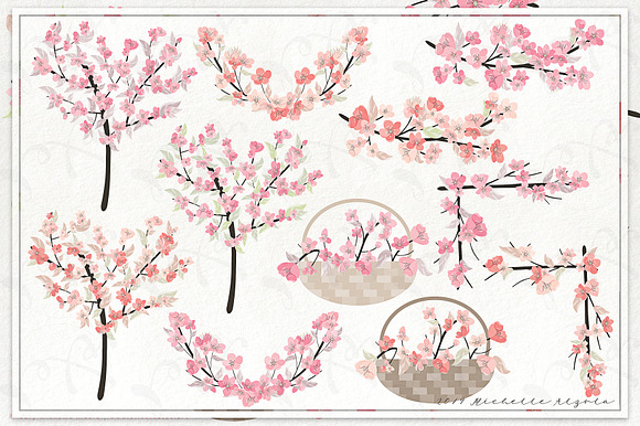 Cherry Blossoms 04 Pink and Peach in Illustrations - product preview 1