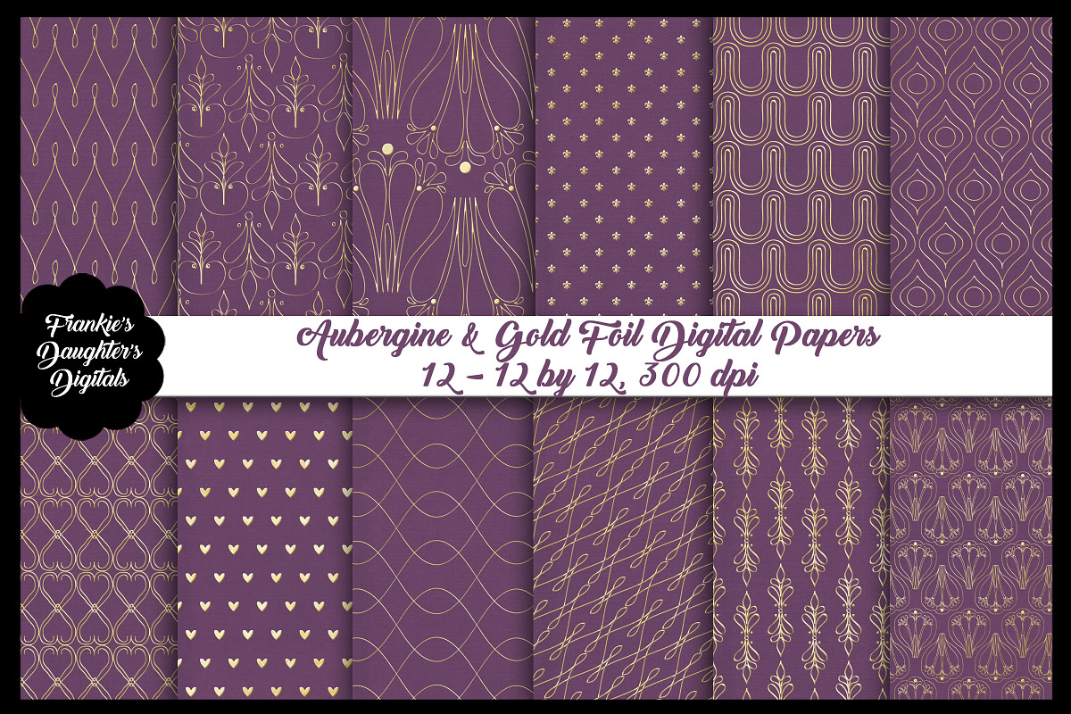 Aubergine & Gold Foil Digital Papers in Patterns - product preview 8