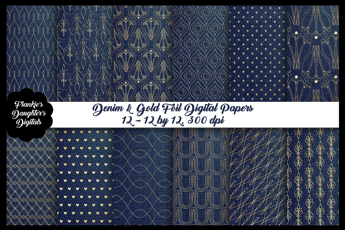 Denim and Gold Foil Digital Papers in Patterns - product preview 8