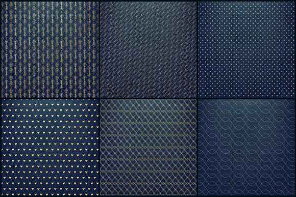 Denim and Gold Foil Digital Papers in Patterns - product preview 1