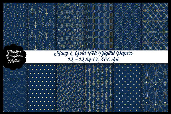 Navy Blue & Gold Foil Papers