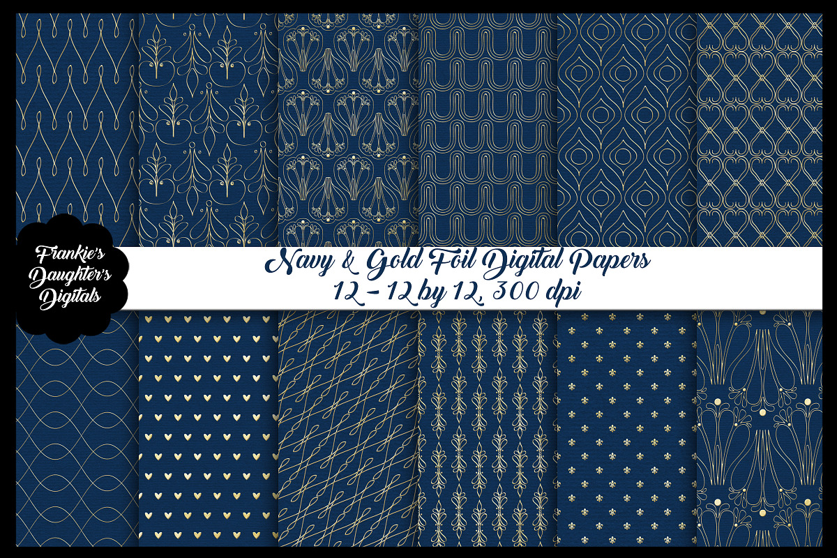 Navy Blue & Gold Foil Papers in Patterns - product preview 8