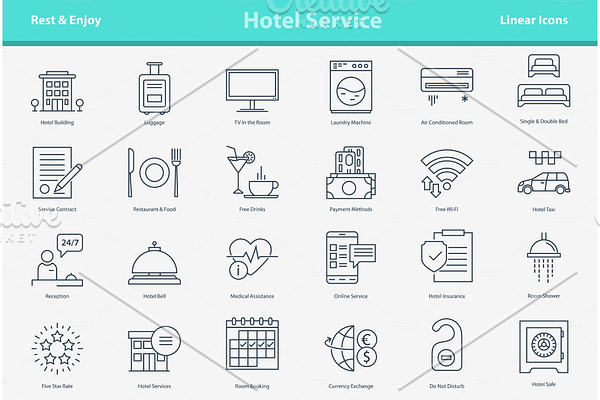 Vector outline icon set - hotel
