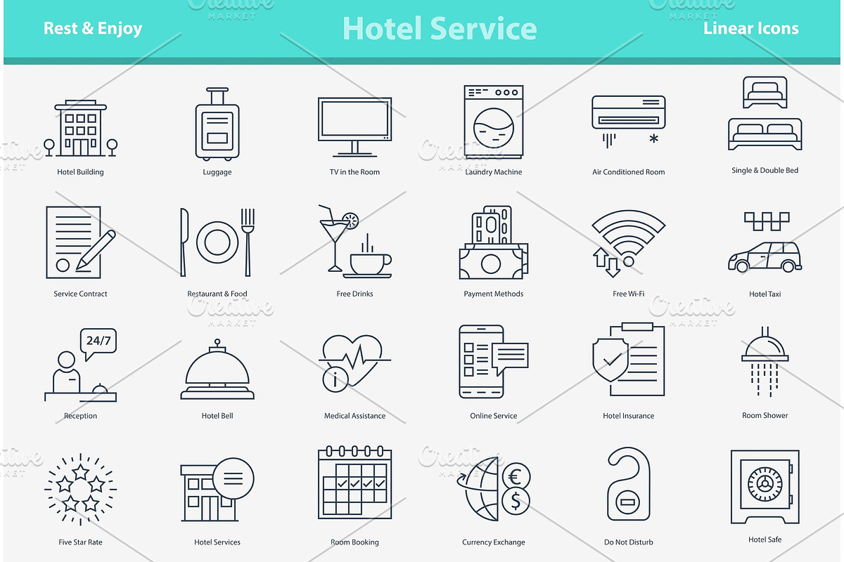 Vector outline icon set - hotel in Illustrations - product preview 8