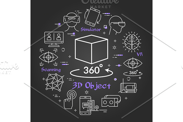 Virtual reality concept - cube as 3D