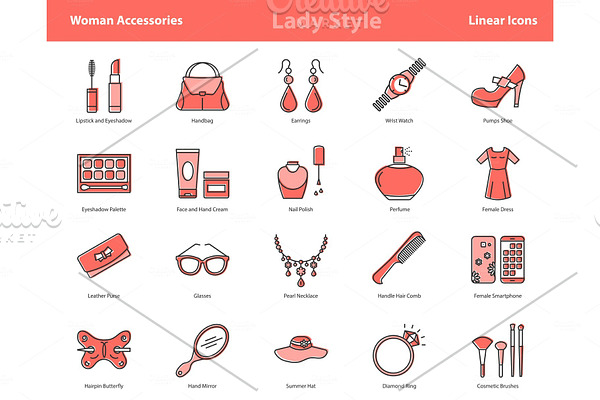 Woman Accessories Color Icons Set
