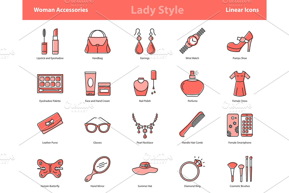 Woman Accessories Color Icons Set in Illustrations - product preview 8