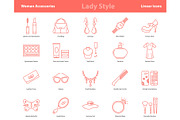 Woman Accessories Outline Icons Set